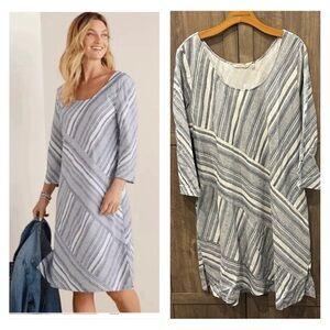 Soft Surroundings 1X Sonya Linen Dress blue and white lined